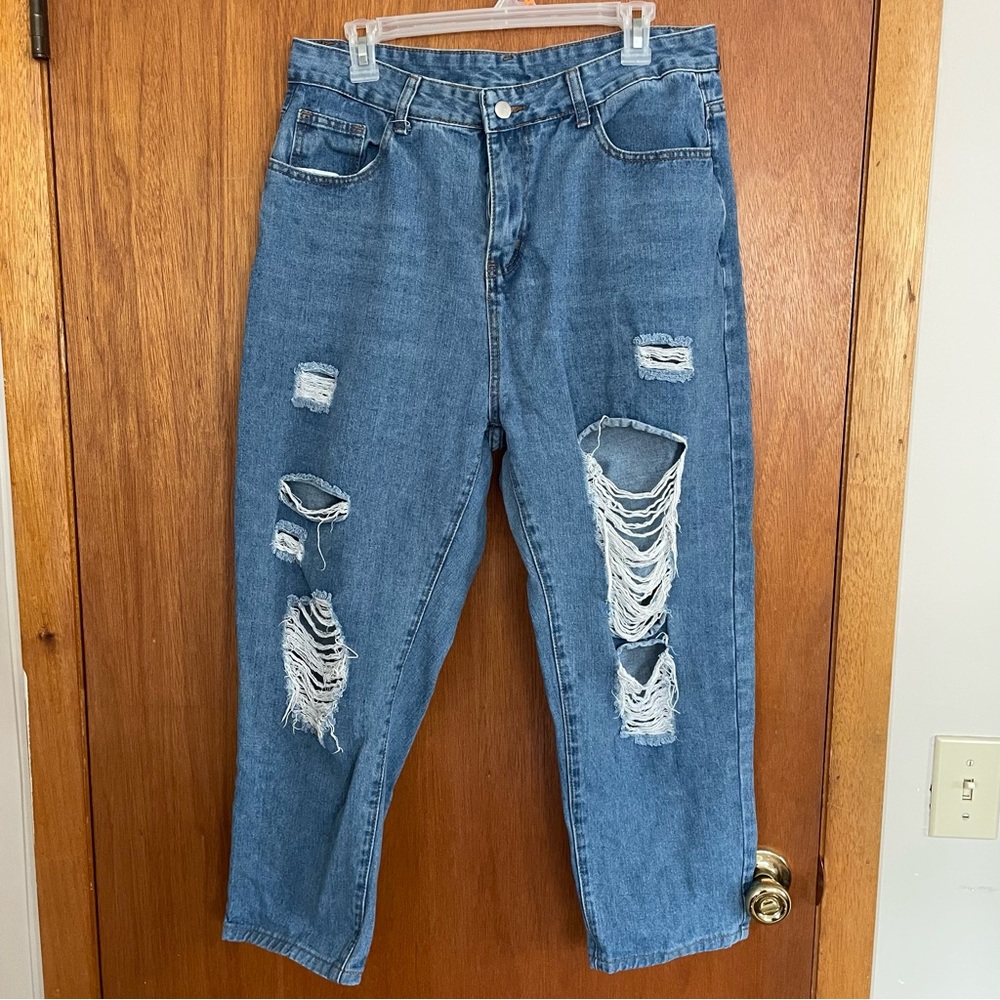 Womans Relaxed Fit Distressed Blue Jeans SHEIN 0xl 46 cotton polyester